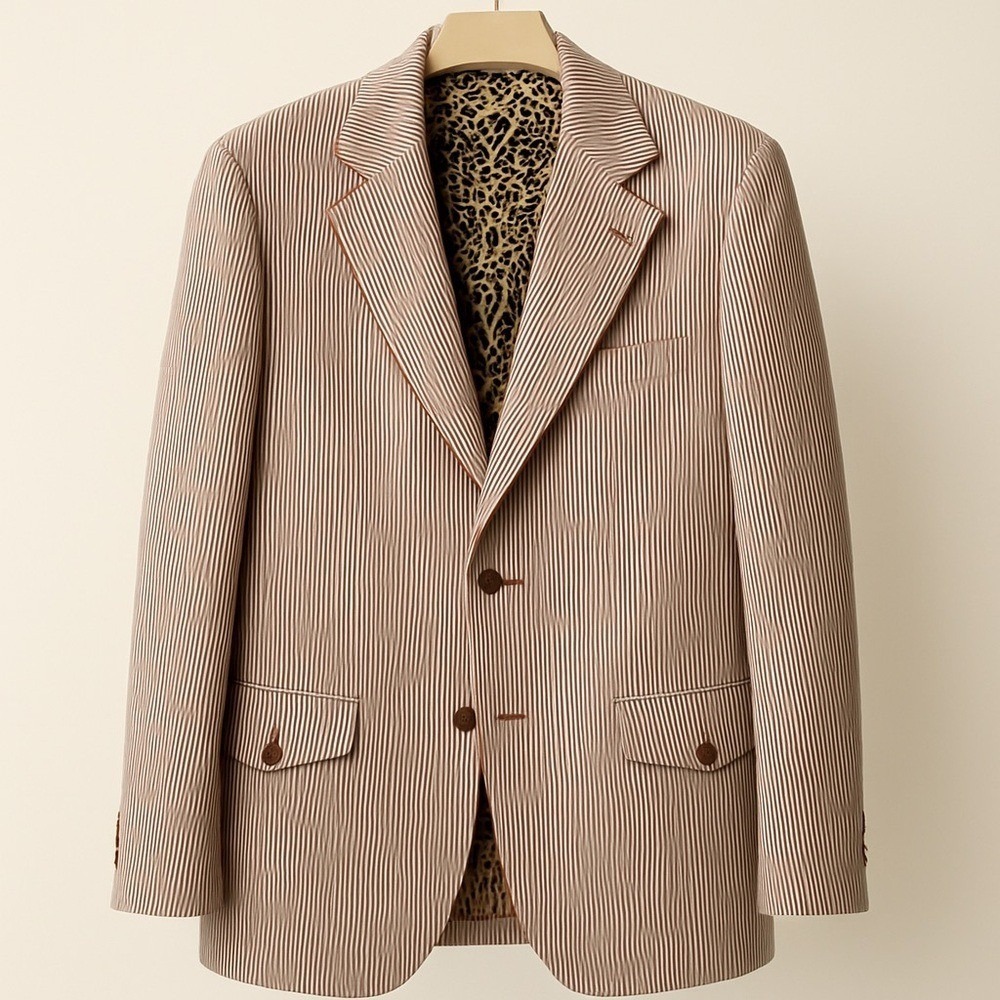 Vintage Sears The Traveller 70s Brown Pinstripe Knit Blazer Jacket 40R Retro Mod